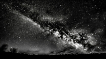 Canvas Print - night landscape: exploring the beautiful and black&white milky way galaxy in the background