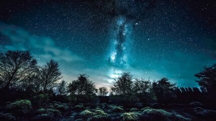 Canvas Print - night landscape: exploring the beautiful and colorful milky way galaxy in the background