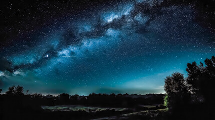 Canvas Print - night landscape: exploring the beautiful and colorful milky way galaxy in the background