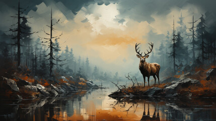 Wall Mural - deer in the forest, generative ai