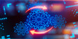 Gears icon on a digital display with reflection. Concept of business process workflow optimisation and automation, digital transformation, robotic process automation and flowing process management.