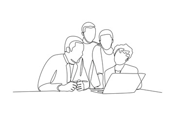 Single one line drawing working together, discussing business. Meeting of colleagues. Coworking, teamwork concept. Continuous line draw design graphic vector illustration.