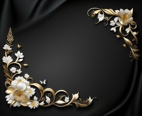 Elegant luxury floral background. Elegant decorative banner with white and gold flowers.