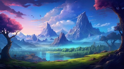 Wall Mural - Mysterious and beautiful scenery with vegetation game art