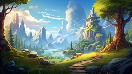 Wall Mural - Mysterious and beautiful scenery with vegetation game art