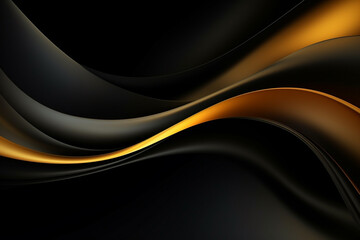 Abstract black background with gold wave. Generative AI