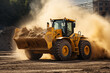 Powerful wheel loader or bulldozer working in a quarry or construction site. earthworks in construction. Powerful modern earthmoving equipment.ai generative