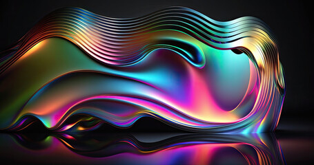 Abstract fluid 3d render holographic iridescent neon curved wave in motion background. Gradient design element for banners, backgrounds, wallpapers and covers. AI generative