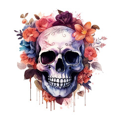 Wall Mural - Dia de Los Muertos (Isolated PNG cut out of a Day of the dead), with sugar skull isolated on white, generative ai