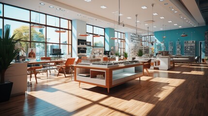 Interior of a modern eyeglasses shop, Various eyeglasses displayed at eyeglass optical shop.