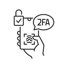 Leinwandbilder - 2FA two factor authentication icon, fingerprint verification, vector 2 step access authorization. 2FA or MFA multifactor authentication icon for user identity biometric validation and secure access