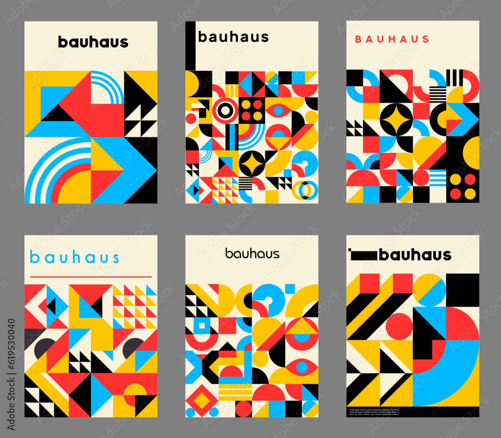Abstract geometric posters with Bauhaus patterns, vector minimal modern ...