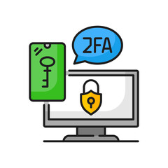Leinwandbilder - 2FA two factor verification, key and lock, secure password and two-factor authentication. Vector security code and computer screen, checking entrance