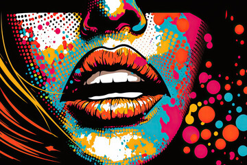 pop art woman's lips abstract background wallpaper, ai generative
