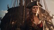 © QuietWord - brave woman pirate captain of naval fleet, fantasy portrait, Generative Ai