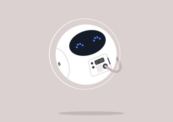 Wall Mural - A cute astronaut robot wearing a spacesuit floating in outer space, a futuristic life concept