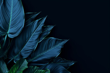 Wall Mural - Collection of tropical leaves, foliage plant in blue color with space background