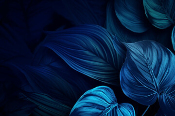 Wall Mural - collection of tropical leaves, foliage plant in blue color with space background