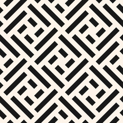 Abstract geometric seamless pattern. Stylish ornament with lines, squares, diagonal grid, repeat tiles. Simple black and white geo texture. Modern geometrical background. Design for decor, print, wrap