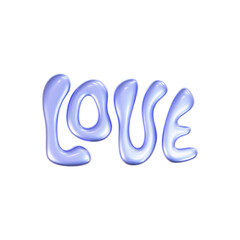 Wall Mural - 3d holographic love text in y2k style isolated on a white background. render of 3d iridescent chrome
