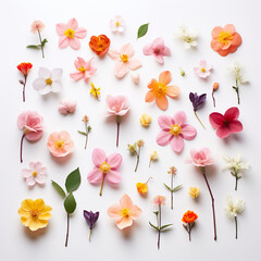 Wall Mural - flowers collection. Flowering plants, blooming flowers on white background. Generative Ai