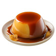 Pudim de Leite - Brazilian flan topped with caramel sauce. Milk pudding Brazil. Vanilla pudim with caramel sauce on the decorated scene, transparent background, created with Generative AI technology.