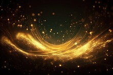 Golden Ethereal Swirls On Black Background. Spiral Light Effects Generative AI Illustrations