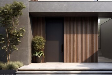 Wall Mural - Modern entrance door by wooden for a truly elegant look. Generative AI Technology 