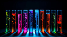 Laboratory Glass Test Tubes With Bright Liquid For Experiments, Universal Colorful Technology, Image Illustration Design, Generative Ai