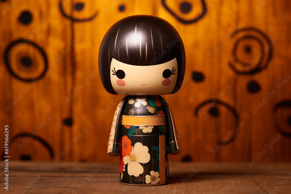 Generative ai. Japanese kokeshi doll with short hair and kimono Stock ...