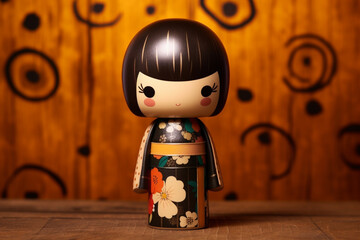 Generative ai. Japanese kokeshi doll with short hair and kimono