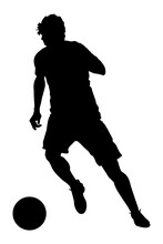 Football Soccer Player With Ball Silhouette Isolated On White Background. Vector Illustration