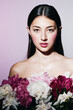 face woman pink blush make-up girl model beauty beautiful portrait flower