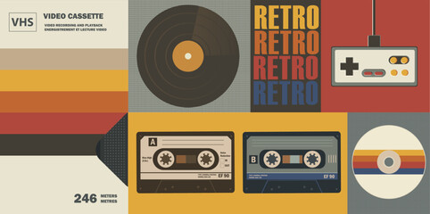 Various old-fashioned items on a retro background. Concept retro or vintage background.