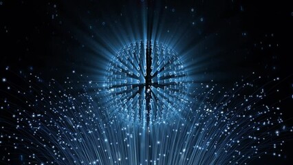 Wall Mural - 3d binary numbers data sphere loop rotation cyber space. concept computer technology animation.