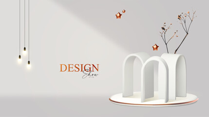 Wall Mural - 3d realistic premium product display design template. white scene geometric composition. elegant vec