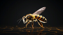 Honeybee On Dark Background A Close Up,AI Generation