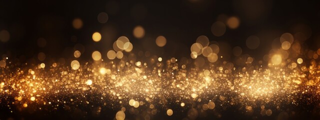 Poster - Festive celebration holiday christmas, new year, new year's eve background banner template - Abstract gold glitter bokeh lights texture, de-focused (Generative Ai)
