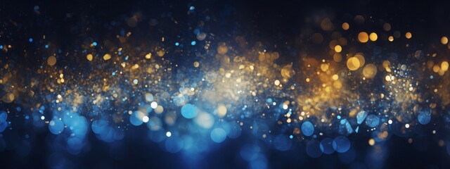 Aufkleber - Festive celebration holiday christmas, new year, new year's eve background banner template - Abstract gold blue glitter bokeh lights texture, de-focused (Generative Ai)