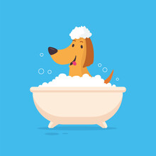 Cute Happy Dog/puppy Taking A Bath Vector Flat Illustration