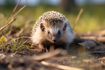 Wall Mural - Little cute hedgehog sitting in the grass. Created with generative AI.