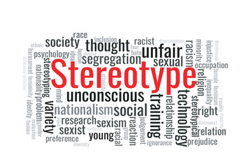 Illustration in the form of a cloud of words related to the stereotype.