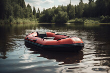 Inflatable Boat With Paddle On The Lake,ai Generated