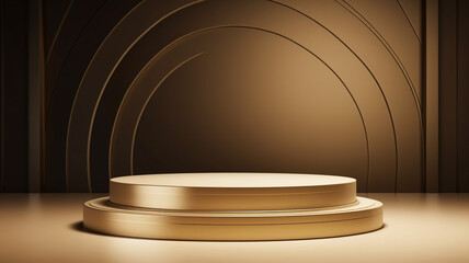 Wall Mural - Luxury gold product backgrounds stage or blank podium pedestal on elegance presentation display backdrops. 3D rendering