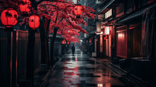 Japan Streets, Pink And Red Lights