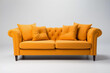 © mgorak - Orange fabric sofa with cushions. Modern sofa on white backdrop. Created with generative AI.