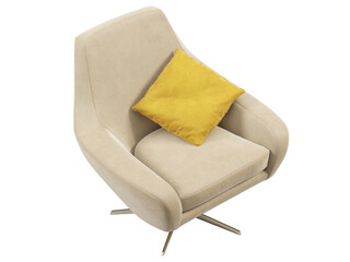 Wall Mural - Modern beige velvet upholstery swivel armchair. 3d render.