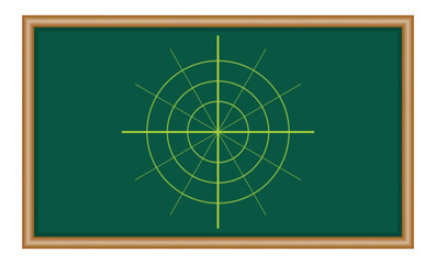 Poster - Polar coordinate system in mathematics. Polar grid with different angles. Three concentric circles.