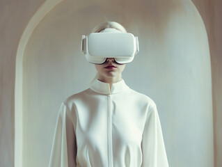 Wall Mural - Woman with virtual reality headset