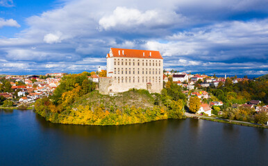 Wall Mural - Aerial cityscape of castle in Czech town Plumlov, Olomouc Region